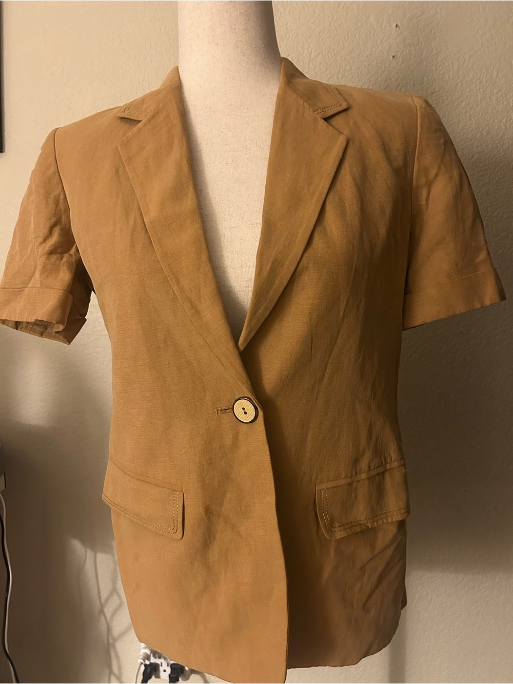 Vintage Liz Claiborne Collection Short-Sleeve Blazer Top Silk and Linen Blend
